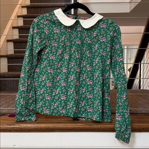 Mini Boden Green Floral Blouse with White Collar